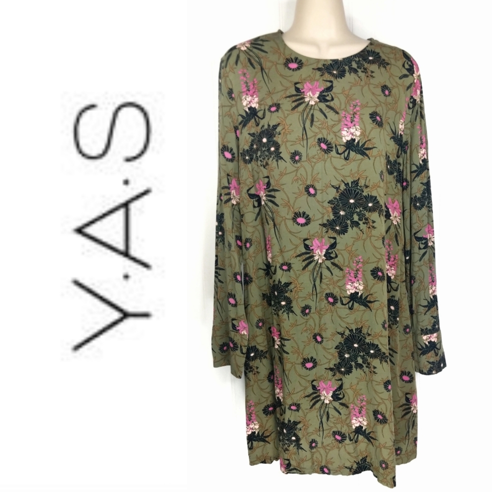 Y.A.S. Olive Floral Long Sleeve Dress Sz L